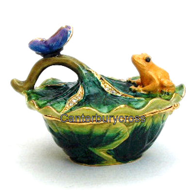 Frog on Lily Pad Jewelled and Enamelled Box - Image 2
