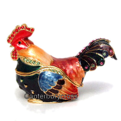 Colourful Cockerel Jewelled and Enamelled Box - Image 2