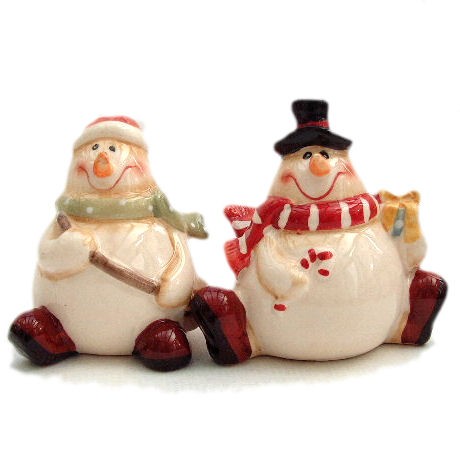 Snowmen with Broom Salt and Pepper Pots