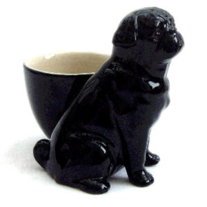 Black Pug with Egg Cup by Quail Ceramics