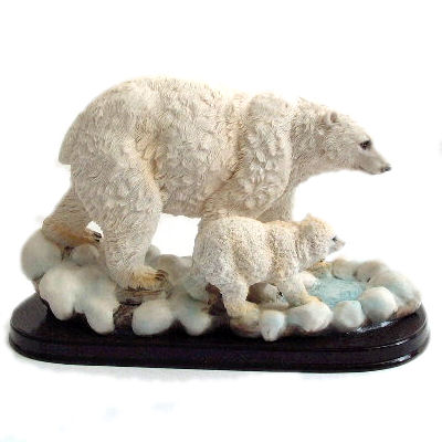 Polar Bear Mother and Cub by Pool