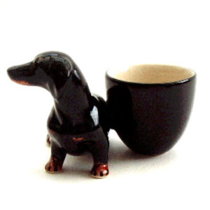 Eggcup with Black and Tan Dachshund by Quail Ceramics
