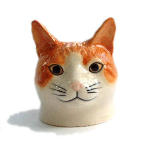 Ginger Tabby and White Cat's Head Eggcup (Squash) by Quail Ceramics