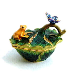 Frog on Lily Pad Jewelled and Enamelled Box