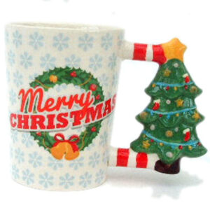 Merry Christmas Mug with 3D Christmas Tree Handle