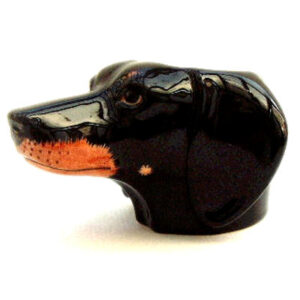 Dachshund's Head Eggcup in Black and Tan by Quail Ceramics