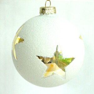 White Glass Bauble with Gold Stars