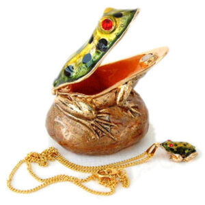 Frog on Stone Jewelled and Enamelled Box - Secrets Range