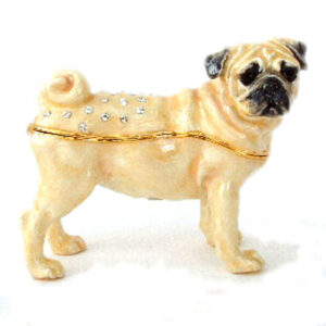 Fawn Pug  Jewelled and Enamelled Trinket Box