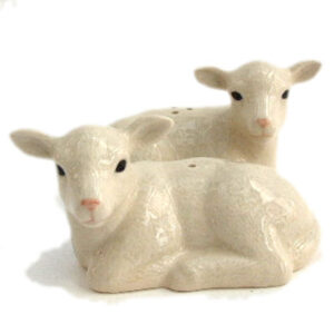 White Lambs Salt and Pepper Cruet by Quail Ceramics
