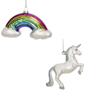 Unicorn and Rainbow Glass Baubles Boxed Set