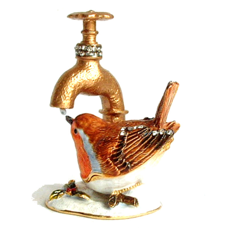 Trinket Box - Robin Drinking From Tap - Treasured Trinket