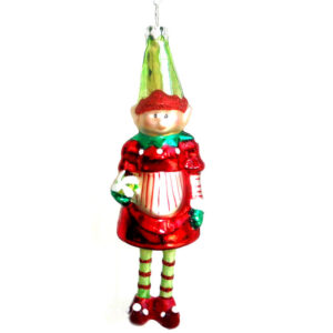 Red Girl Elf Glass Christmas Tree Bauble