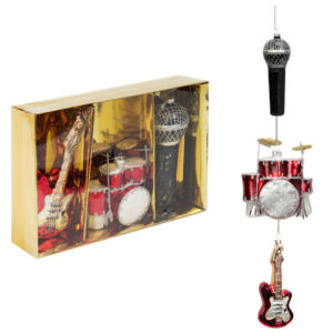 Set of Three Music-Themed Glass Christmas Tree Baubles
