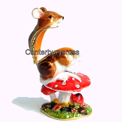 Mouse on Toadstool Jewelled/Enamelled Box - Treasured Trinket - Image 2