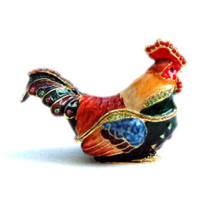 Colourful Cockerel Jewelled and Enamelled Box