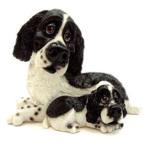 Black and White Springer Spaniel and Pup Figure - Pets with Personality  by Arora Design