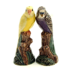 Budgerigars Novelty Cruet by Quail Ceramics - Violet and Yellow