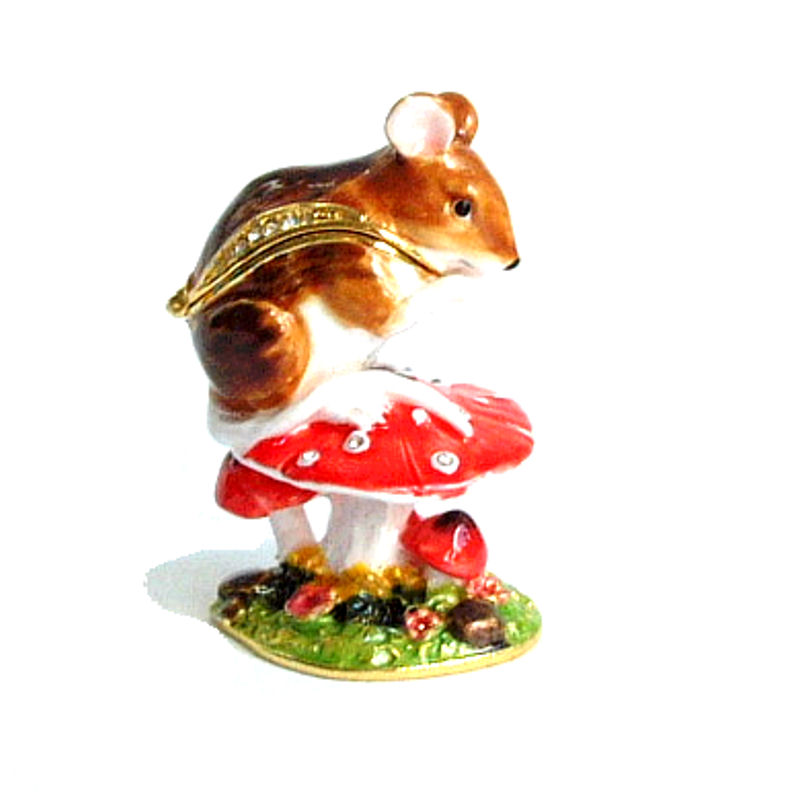 Mouse on Toadstool Jewelled/Enamelled Box - Treasured Trinket