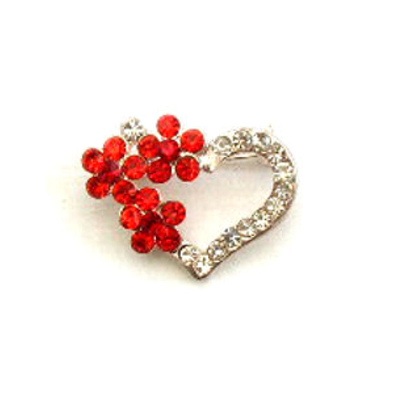 Heart and Red Flowers Brooch