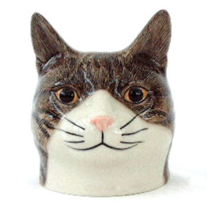 Tabby and White Cat's Head Eggcup - Millie - by Quail Ceramics
