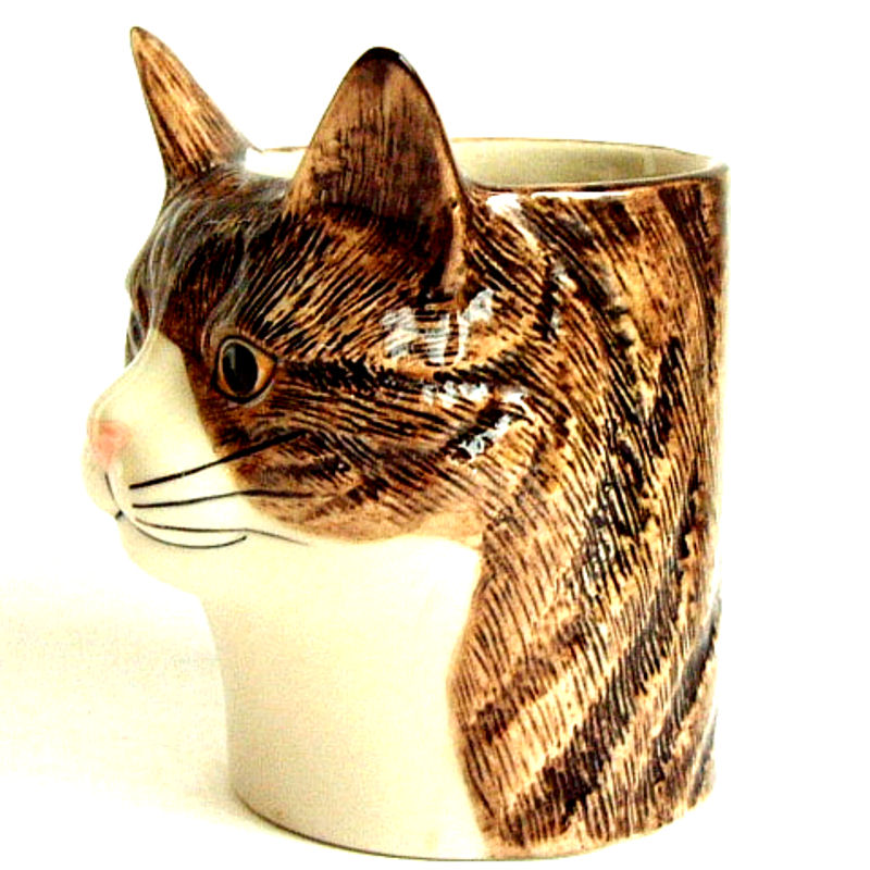 Millie Brown and White Tabby Cat Pencil Pot/General Purpose Pot by Quail Ceramics