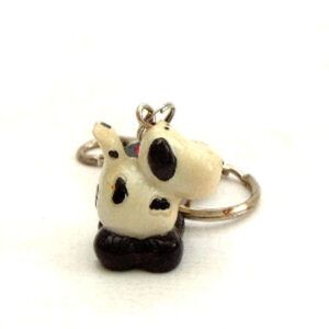 Comic Dog with Spots Keyring - white and black