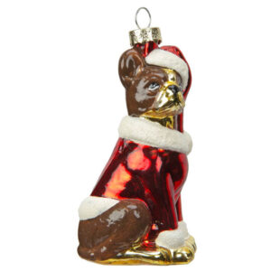Glass Bauble - Dog in Santa Coat and Hat