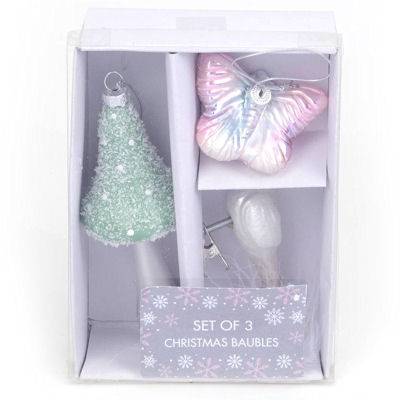 Mushroom, Butterfly and Bird Glass Christmas Tree Baubles - Image 2