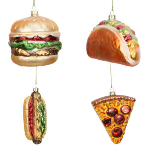 Set of Four Fast Food Christmas Tree Baubles - Burger, Hotdog, Pizza, Taco