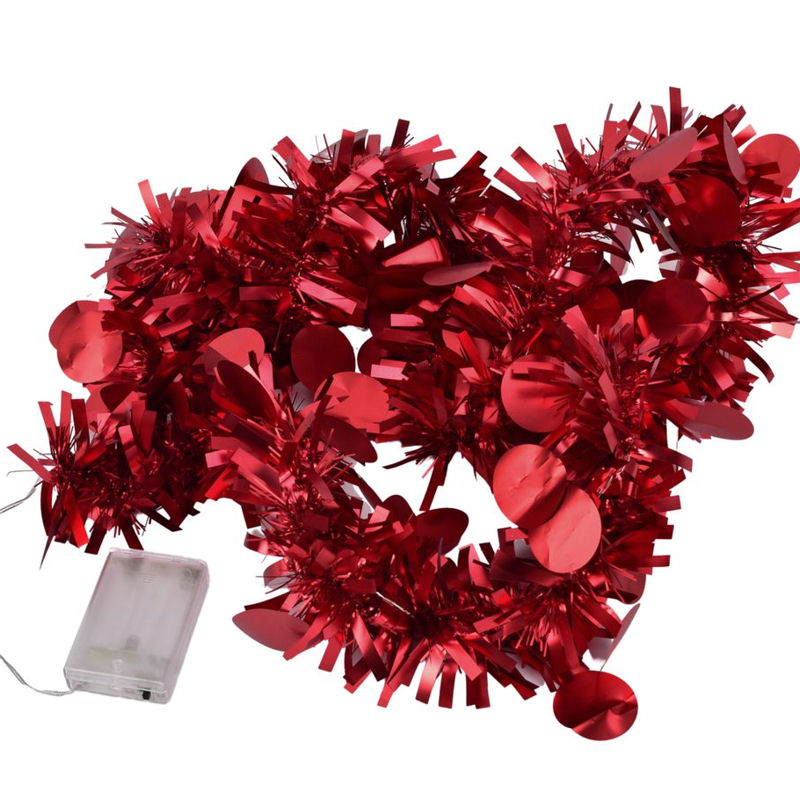 Red Tinsel Garland with LEDs