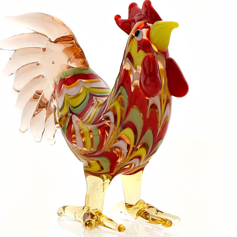 Miniature Glass Cockerel in Reds and Greens, by Objets D'Art