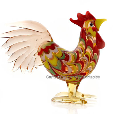 Miniature Glass Cockerel in Reds and Greens, by Objets D'Art - Image 2