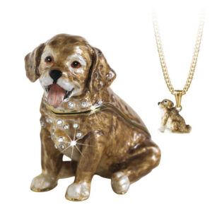 Secrets Golden Retriever Puppy Jewelled and Enamelled Trinket Box by Arora Design