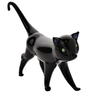 Miniature Glass Black Cat Figure - Purrfect for Halloween