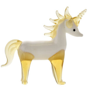 Miniature Glass Unicorn in White and Gold