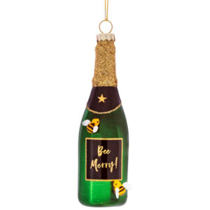Bee Merry Green Champagne Bottle Glass Christmas Tree Bauble/Decoration