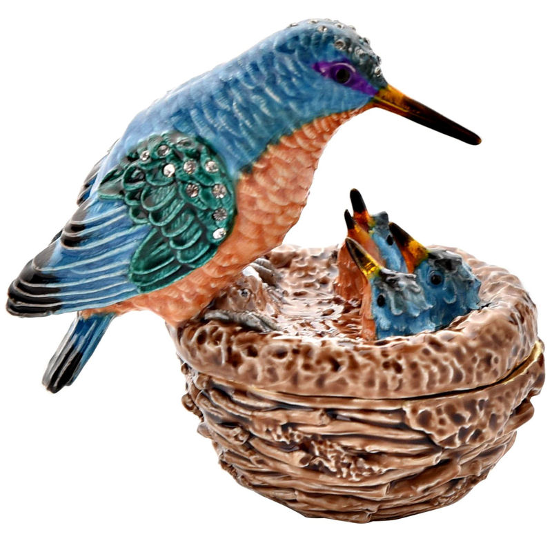 Treasured Trinket Kingfisher on Nest Trinket Box by Juliana