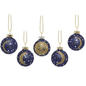 Set of Five Glass Phases of the Moon Christmas Tree Baubles/Decorations