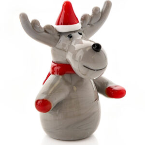 Miniature Glass Grey Reindeer with Santa Hat and Scarf - Objet D'Art