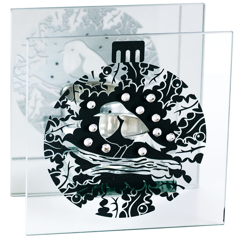 Mirror-Backed Tea-light Holder with Robin Motif
