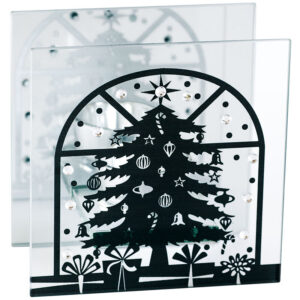 Mirror-Backed Tea-light Holder with Christmas Tree Motif