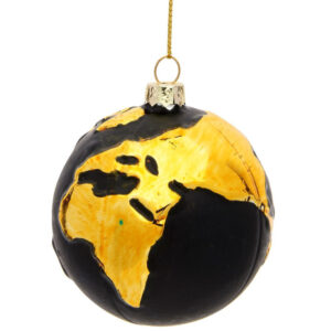 Gold and Black Planet Earth Glass Christmas Tree Bauble/Ornament