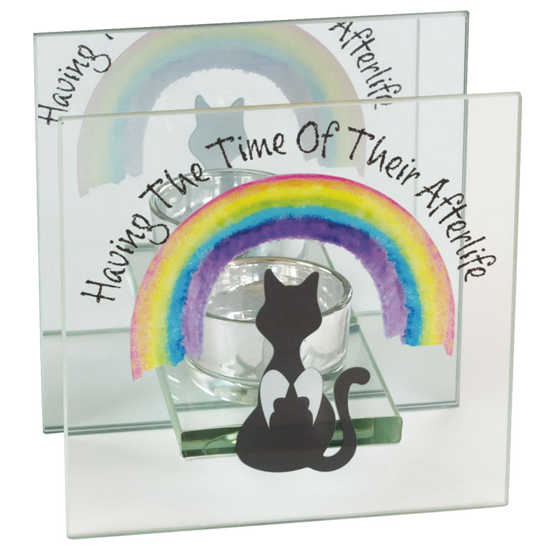 Mirror-Backed Tea-light Holder - Rainbow Bridge - Cat