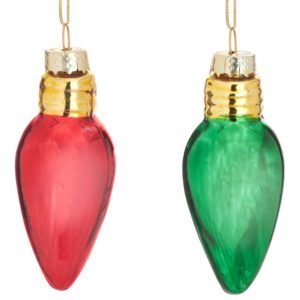 Set of Two Light-bulb-shaped Glass Christmas Tree Baubles