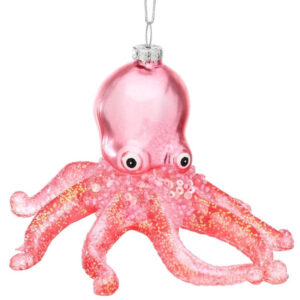 Pink Octopus Glass Christmas Tree Bauble/Decoration