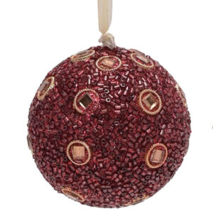 Red Glass Christmas Tree Bauble with Sequins and Square Crystals