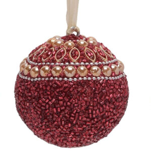 Red Glass Christmas Tree Bauble with Sequins and Pearls