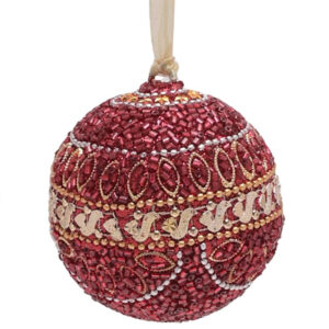 Red Glass Christmas Tree Bauble with Sequins and Swags