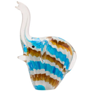 Glass Elephant Figure in Clear, White, Blue and Yellow/Brown from Objet D'Art